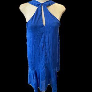 Blue Halter Neck Challis Dress